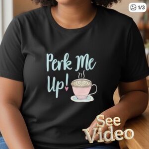 👛(ANY 2/$15) Stretchy NIGHT CLUB Black Short Sleeve Tee/PJ Coffee Cup Graphic.
